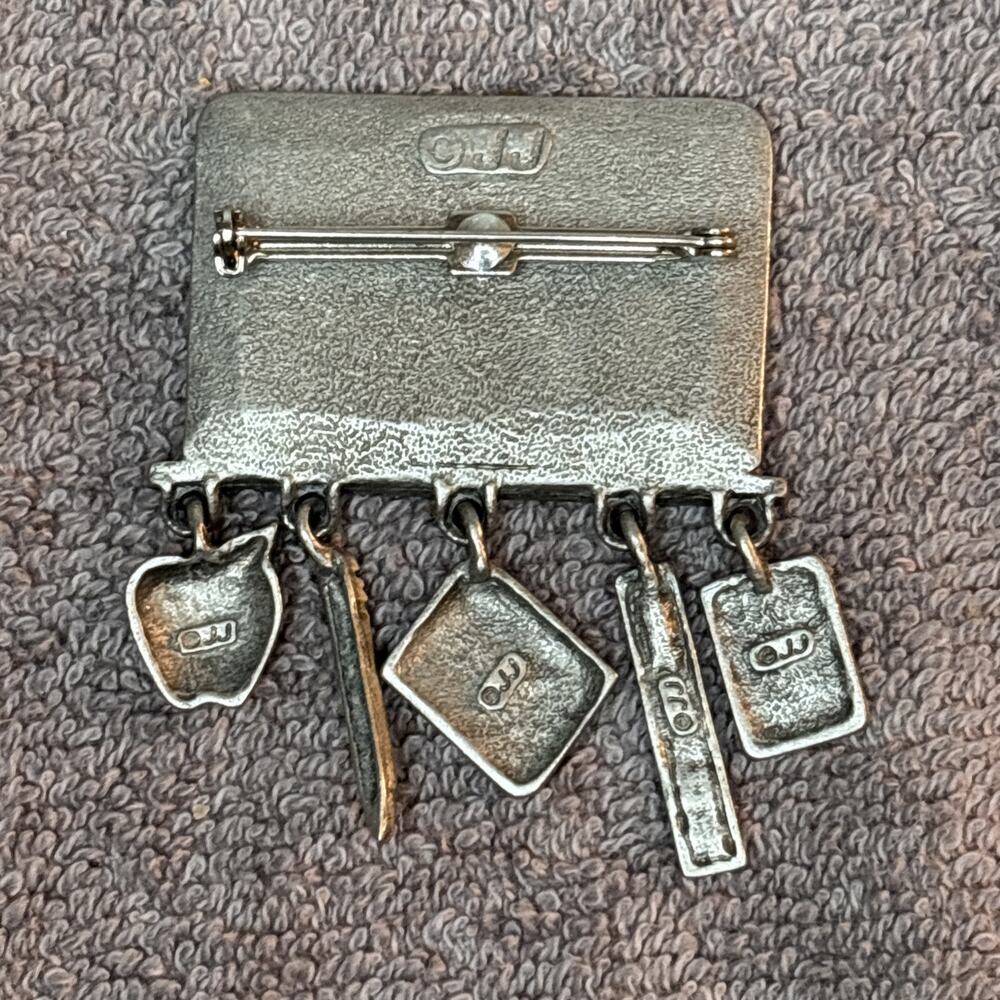 JJ Jonette Pewter Math Teacher Brooch Chalkboard Pin With Charms Book Pencil - Picture 2 of 6